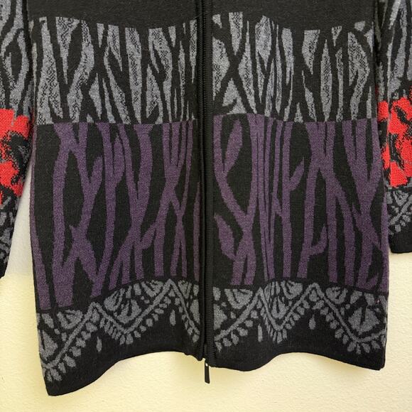 Icelandic Designs Cardigan Sweater Womens Small Wool Floral Gray Full Zip Knit * - Picture 4 of 10